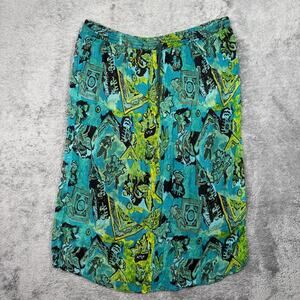 Vintage Chiffon Midi Skirt Floral Fish Art India Flowy Boho One Size Blue Green